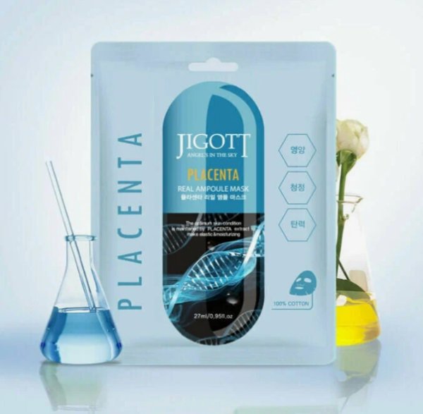 JIGOTT Тканевая маска для лица с экстрактом ПЛАЦЕНТЫ PLACENTA REAL AMPOULE MASK, 27 мл