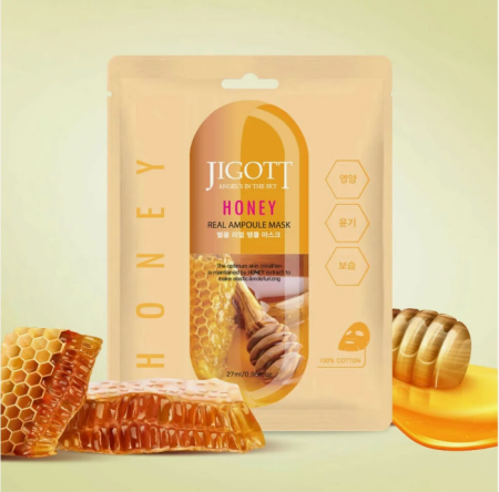 JIGOTT Тканевая маска для лица с мёдом HONEY REAL AMPOULE MASK, 27 мл